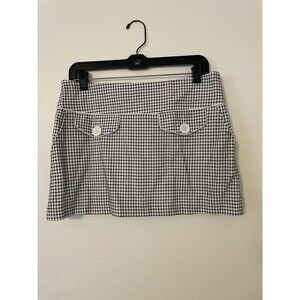 Khaki Krew Skirt Cotton Black White Lined Buttons Spring Large